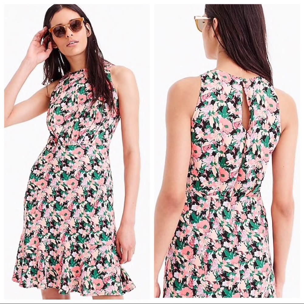 J Crew Mercantile Ruched Waist Neon Floral Dress